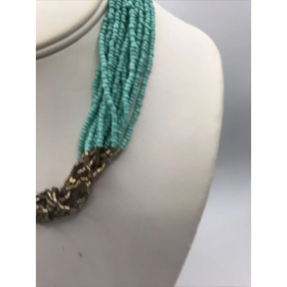 Teal‎ Turquoise Blue Seed Bead Multi Strand and Gold Tone 17